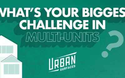 Banner with Urban Surfaces logo and white multifamily building. Text says "WHAT'S YOUR BIGGEST CHALLENGE IN MULTI-UNITS?"